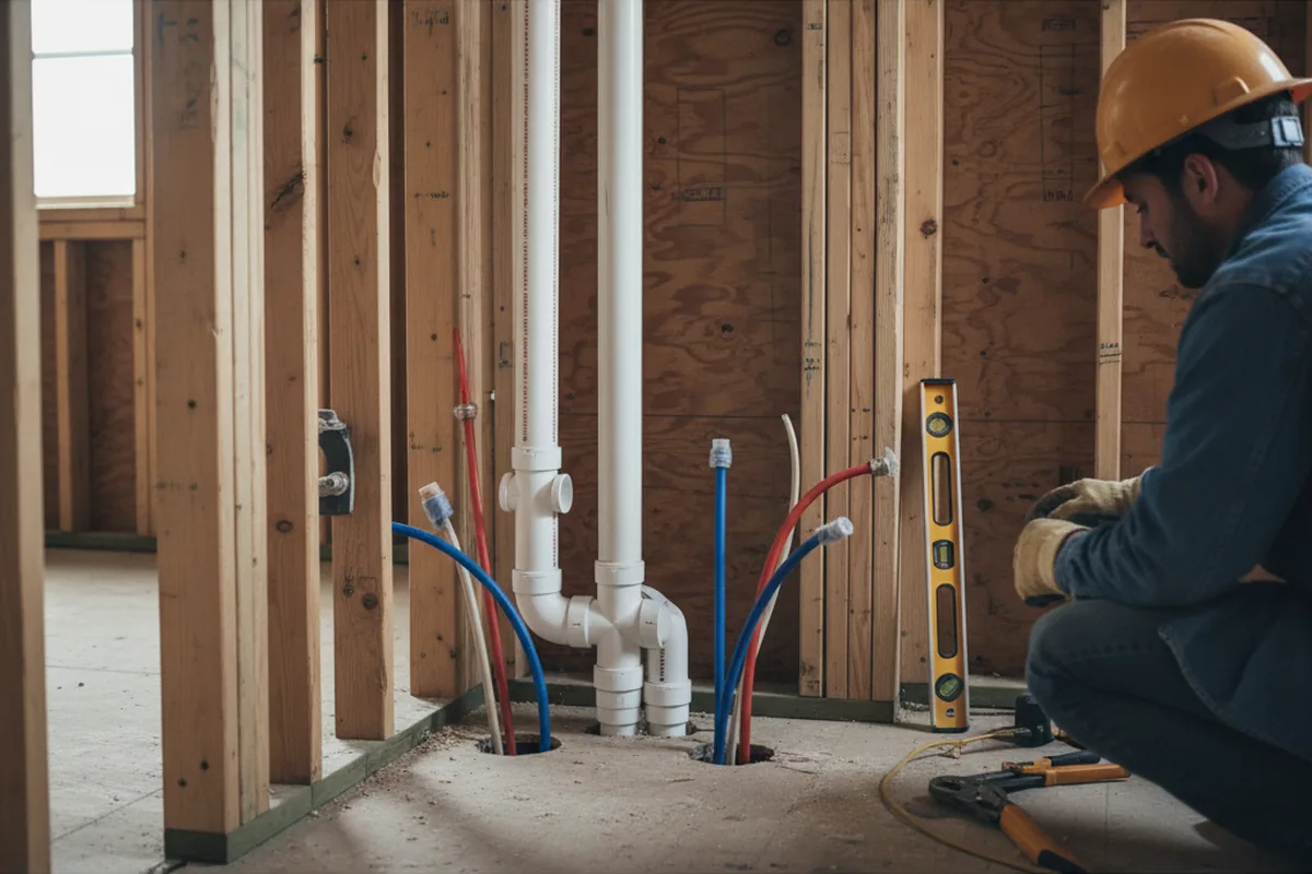 Drain and supply rough-in during Sump Pump Repair in Ira