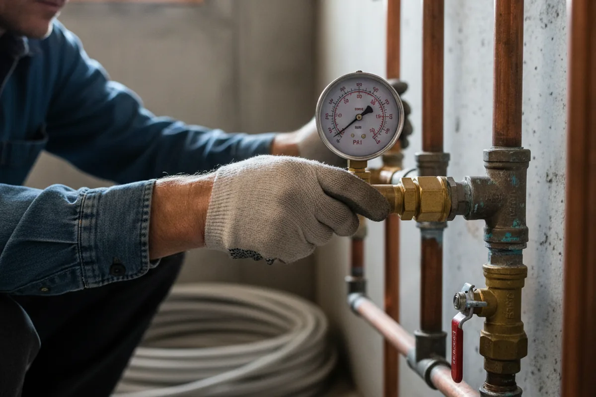 Pressure testing a repaired line during Water Line Repair in Ira